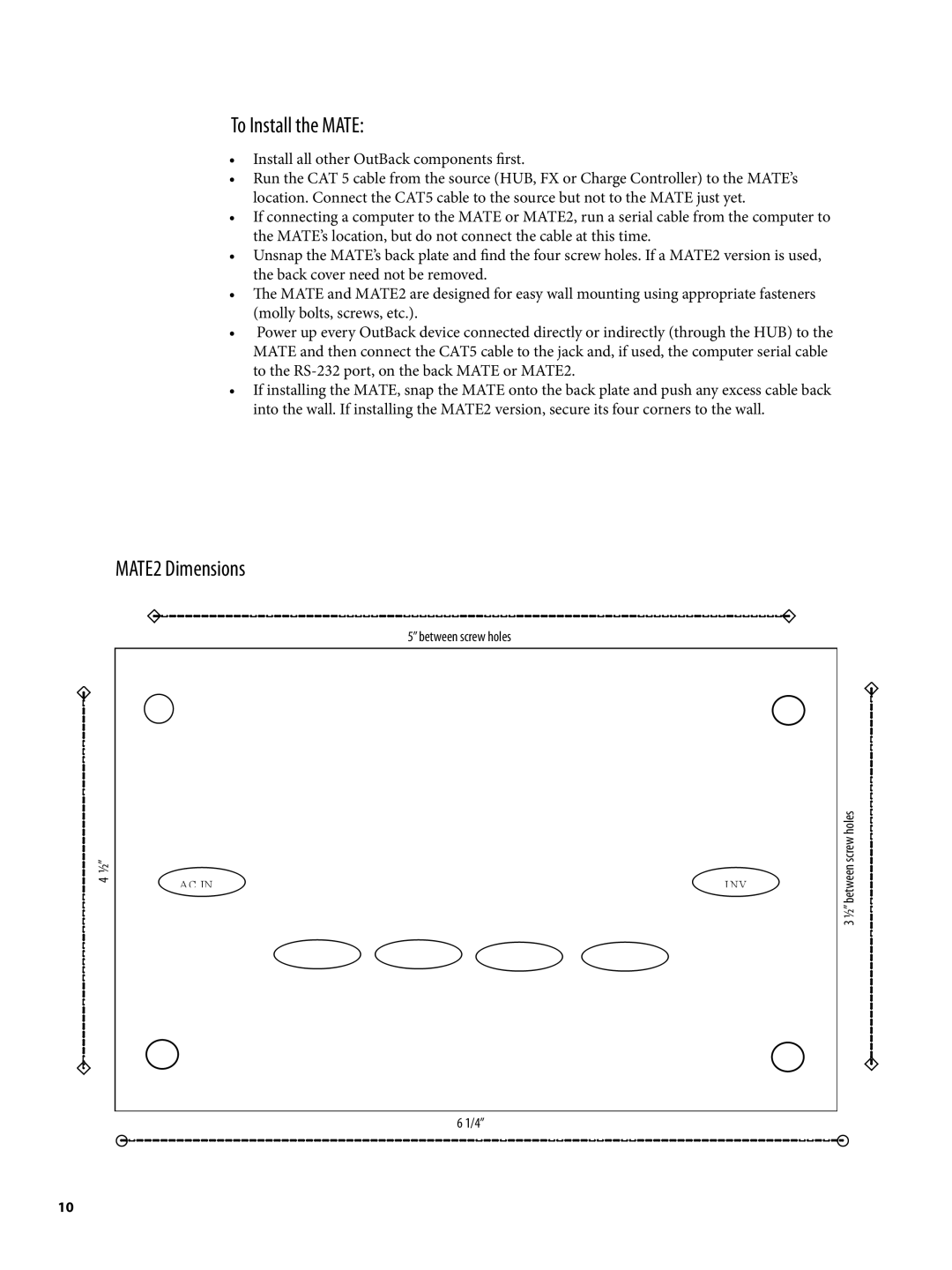 Continental Home manual To Install the Mate, MATE2 Dimensions 