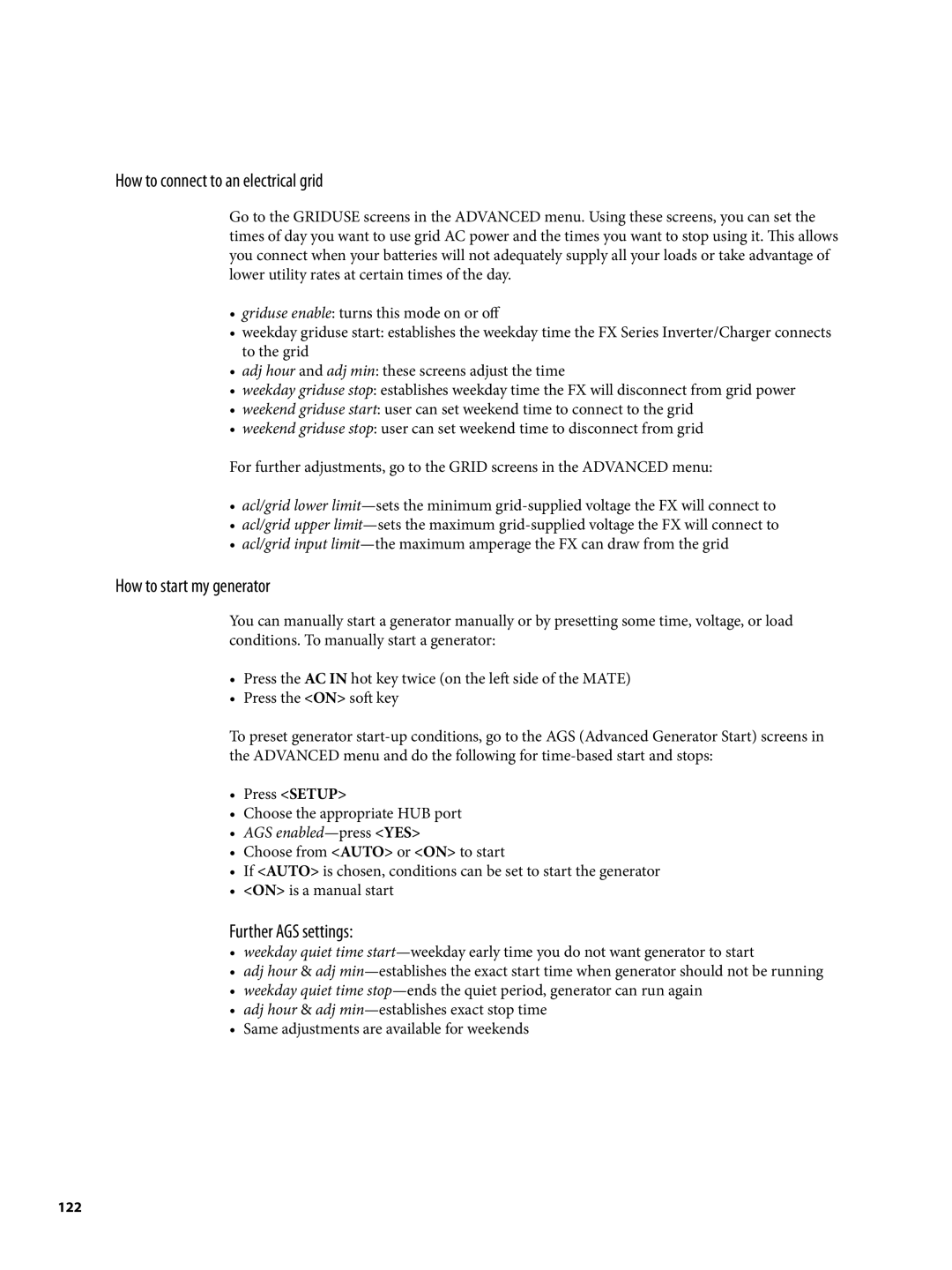 Continental Home MATE2 manual How to connect to an electrical grid, How to start my generator, Further AGS settings 