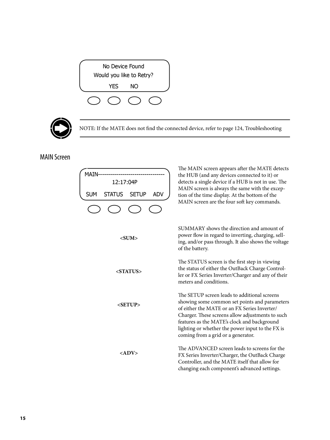 Continental Home MATE2 manual Main Screen, SUM Status Setup 