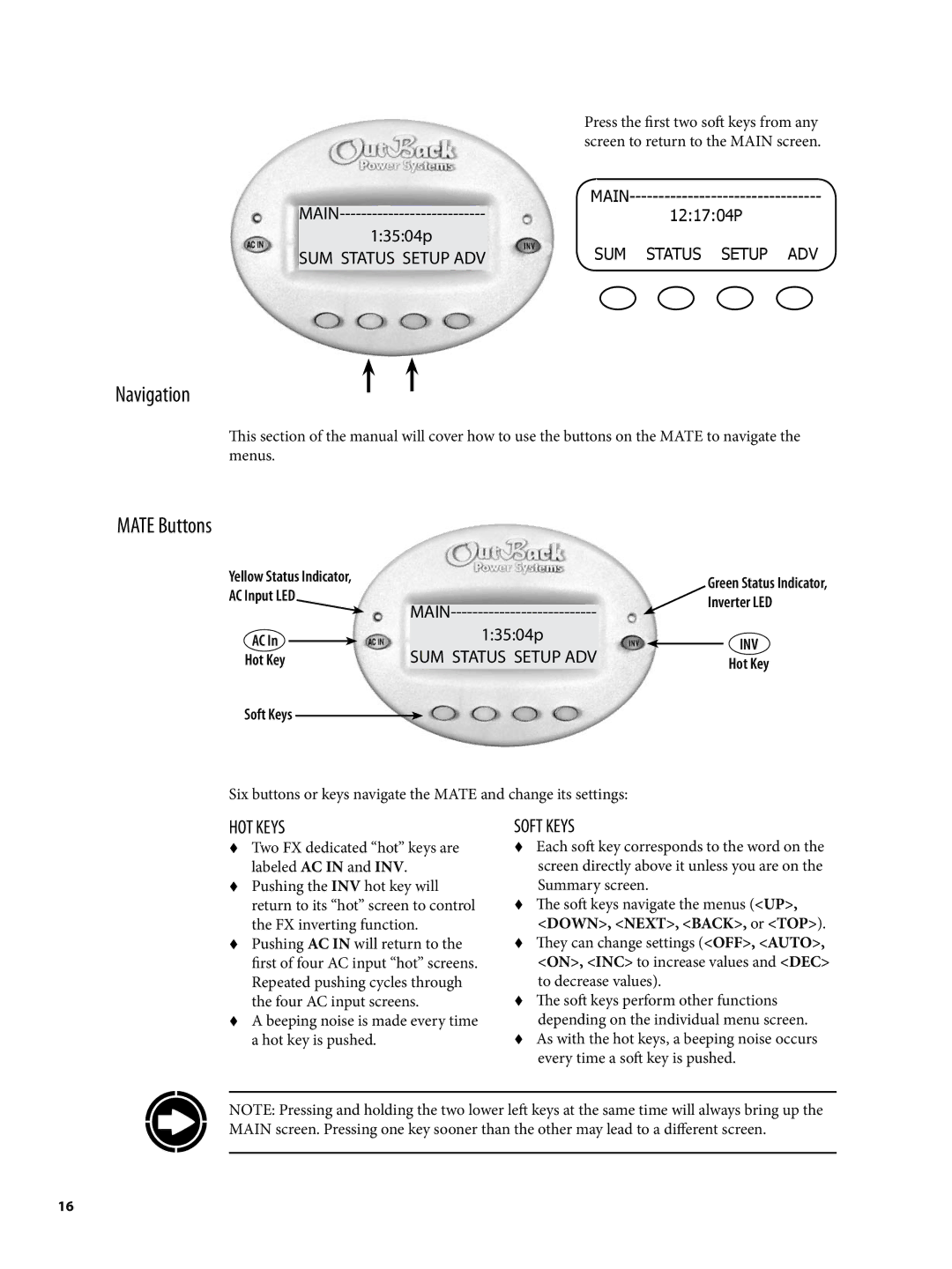 Continental Home MATE2 manual Navigation, Mate Buttons 