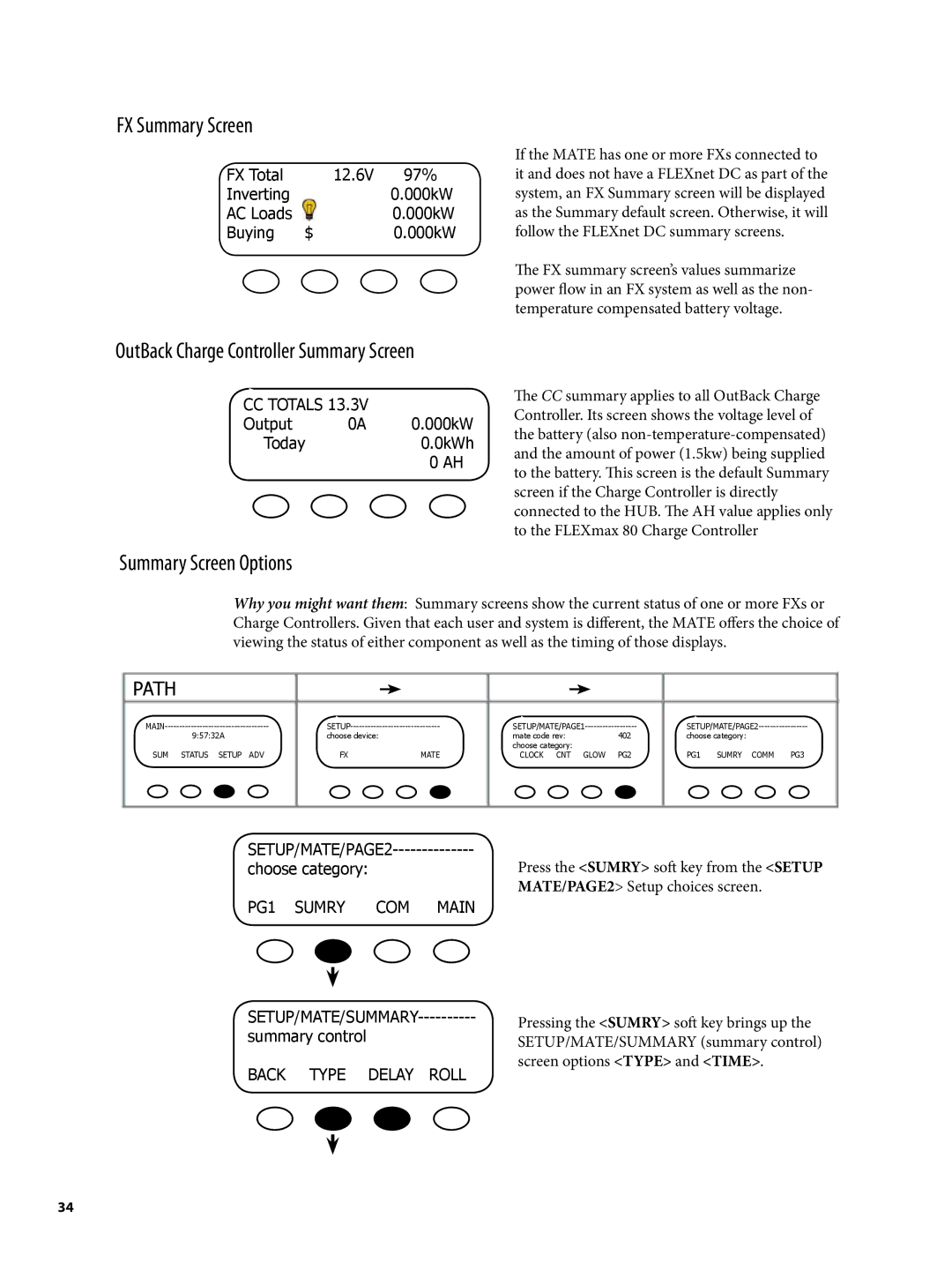 Continental Home MATE2 manual FX Summary Screen, Summary Screen Options 