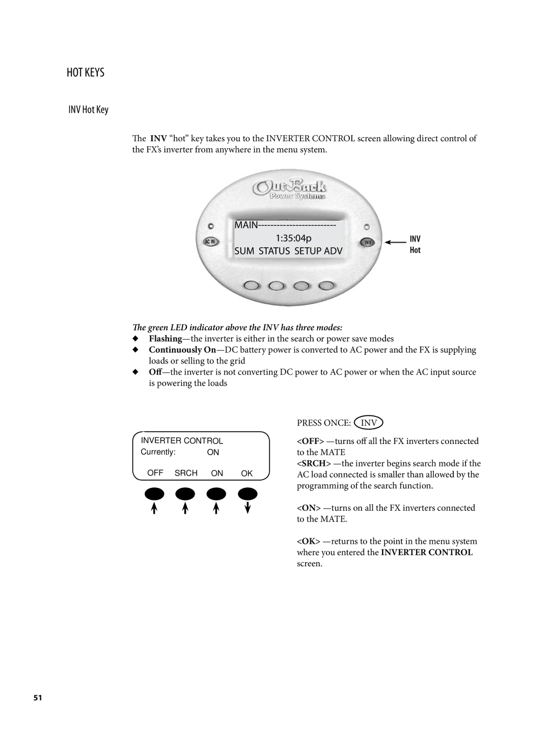 Continental Home MATE2 manual HOT Keys, INV Hot Key 