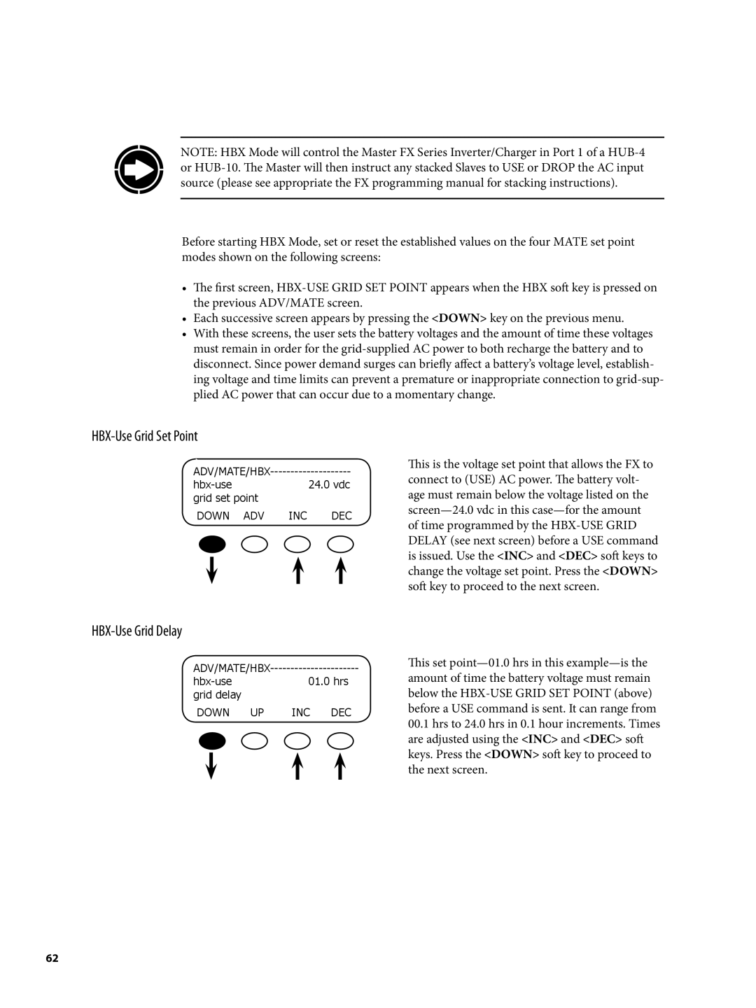 Continental Home MATE2 manual HBX-Use Grid Set Point, HBX-Use Grid Delay 