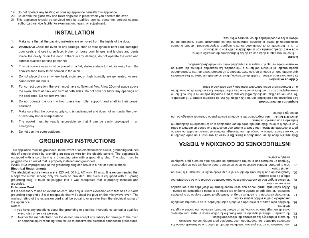 Continental Platinum CP38711 instruction manual Installation, Grounding Instructions, Tierra a Conexión DE Instrucciones 