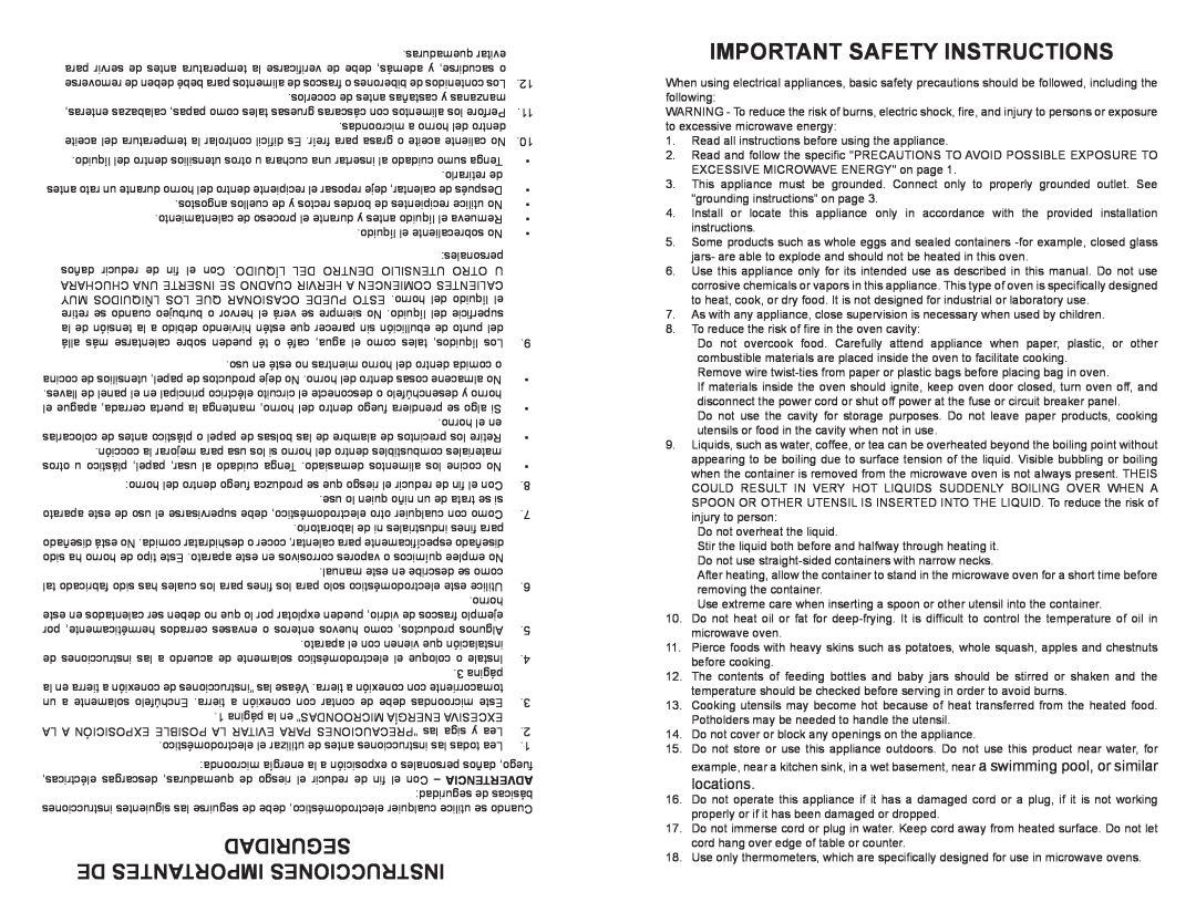 Continental Platinum CP38711 Seguridad De Importantes Instrucciones, Important Safety Instructions, locations 