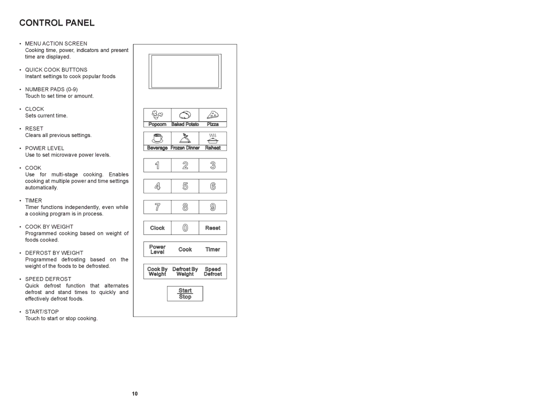 Continental Platinum CP41119 instruction manual Control Panel, Cook 