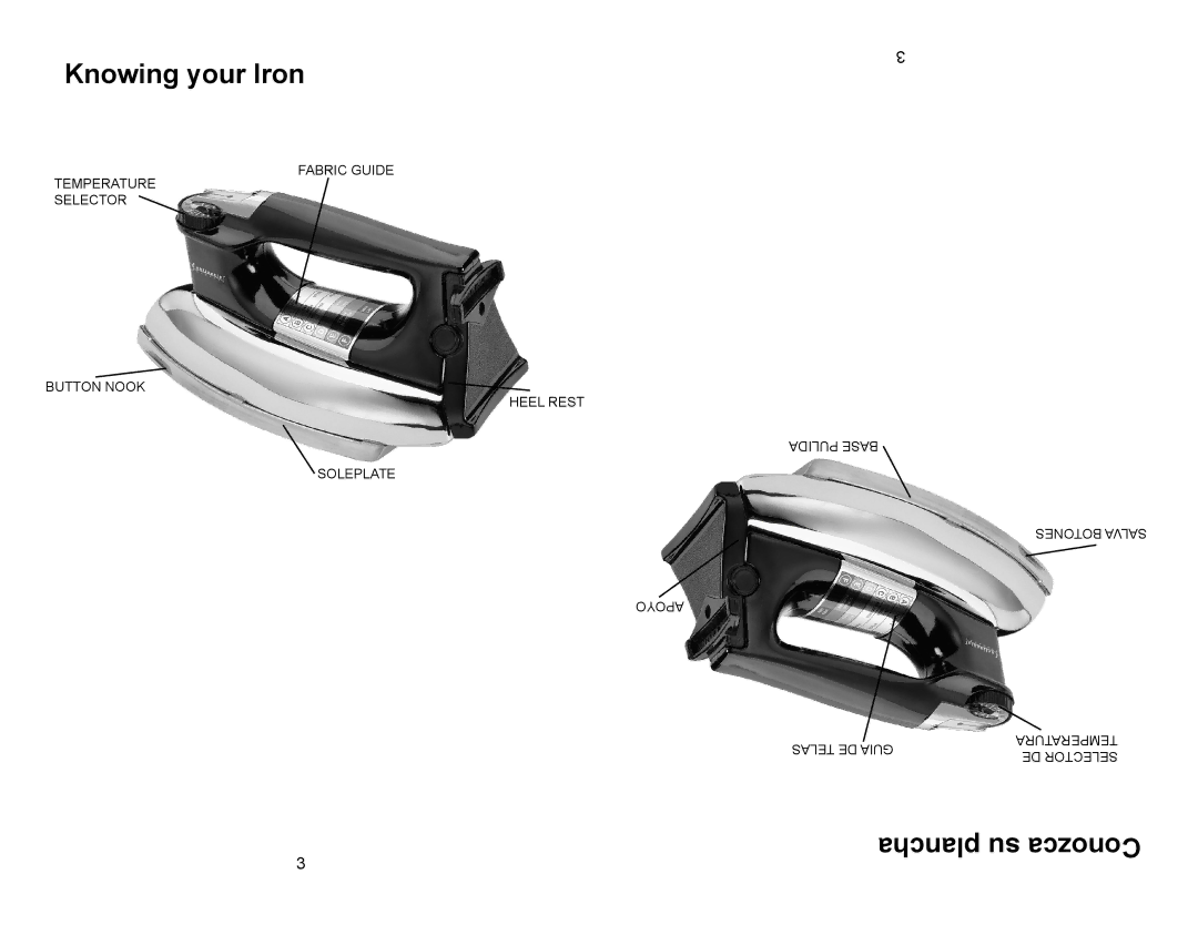 Continental Platinum CP43001 instruction manual Knowing your Iron, Plancha su Conozca 