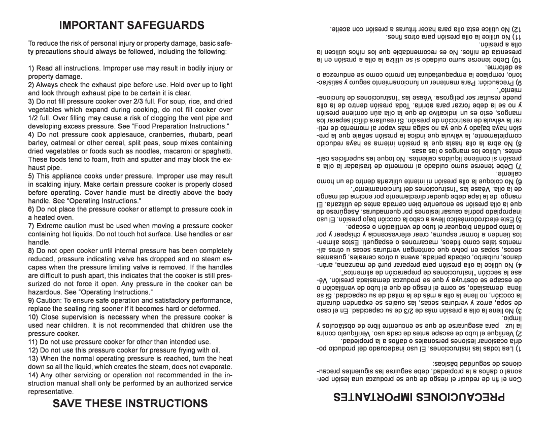 Continental Platinum CP43070 instruction manual Important Safeguards, Save These Instructions, Importantes Precauciones 