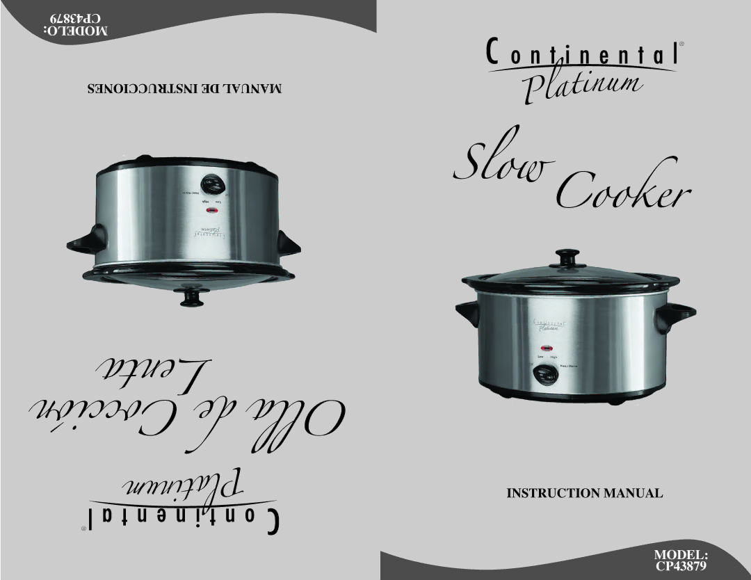 Continental Platinum CP43879 manual SlowCooker 