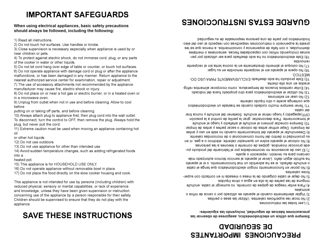 Continental Platinum CP43879 manual Important Safeguards, Save These Instructions, Instrucciones Estas Guarde 