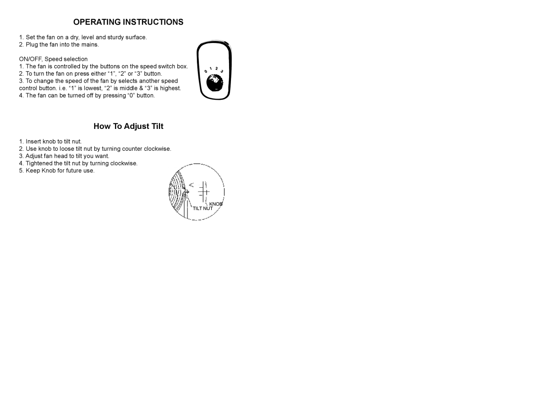 Continental Platinum CP49518 instruction manual Operating Instructions, How To Adjust Tilt 