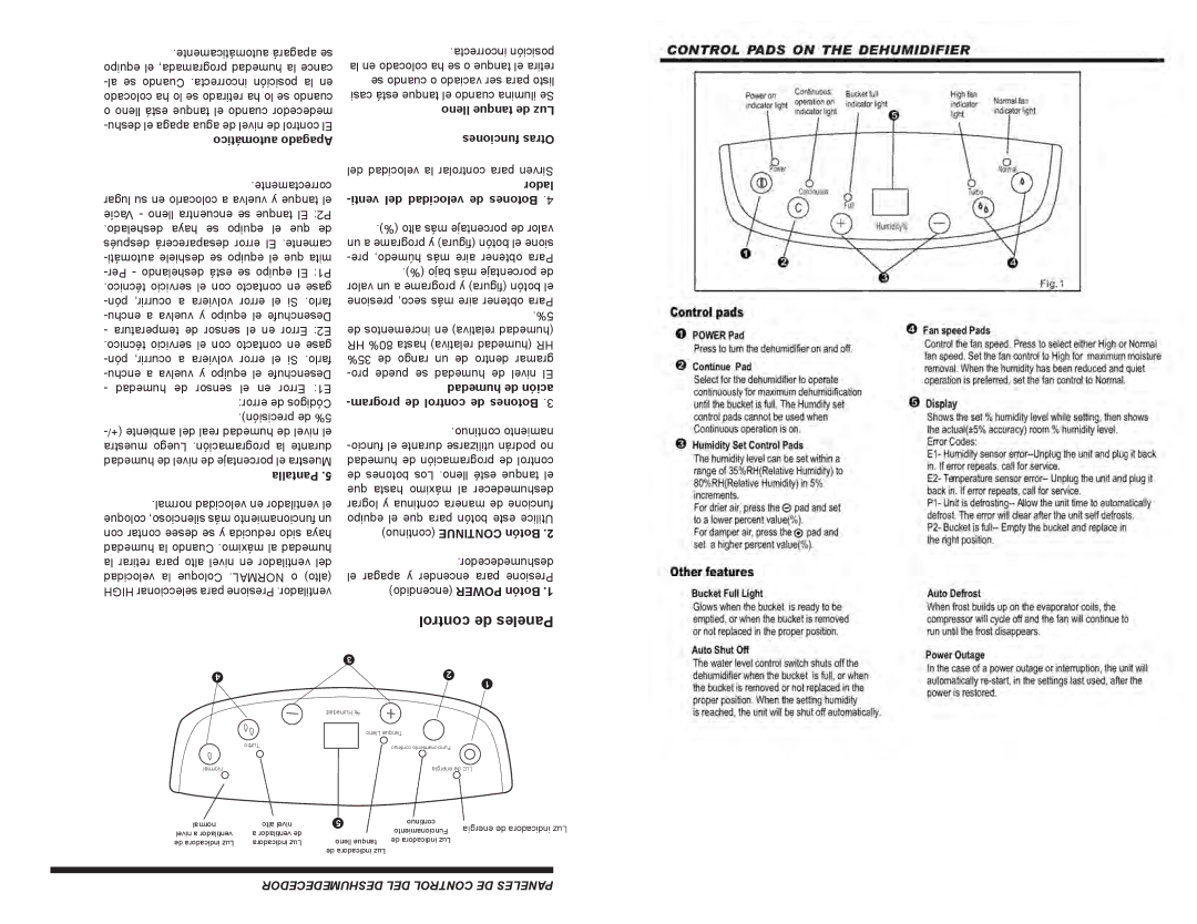 Continental PS78403 user manual Lleno tanque de Luz Funciones Otras, Lador Venti del velocidad de Botones 