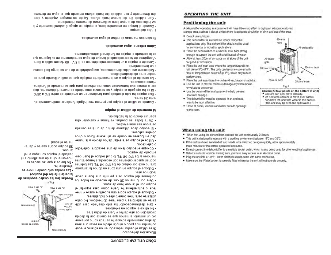 Continental PS78403 user manual Acumulada agua el retirar Cómo, Equipo el utilizar de momento Al, Equipo del Ubicación 