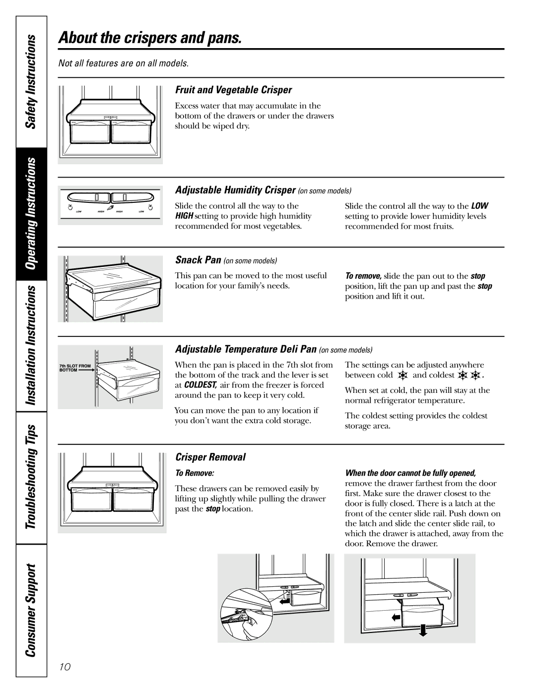 Continental Refrigerator 20, 22 About the crispers and pans, Instructions Operating Instructions Safety Instructions 