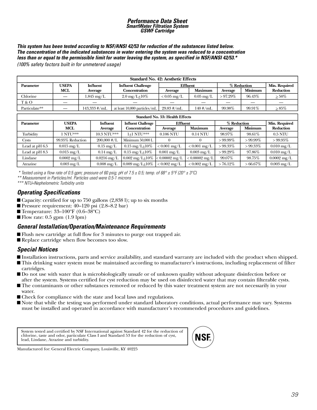 Continental Refrigerator 22, 20 installation instructions Performance Data Sheet, Operating Specifications, Special Notices 