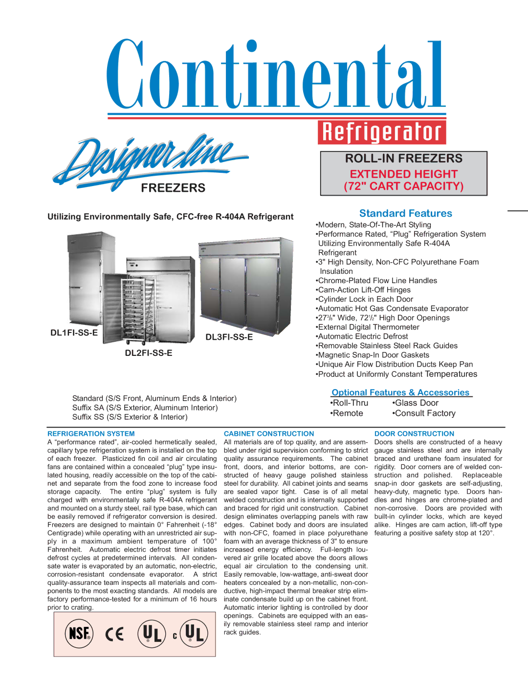 Continental Refrigerator DL2FI-SS-E manual DL1FI-SS-E, DL3FI-SS-E 