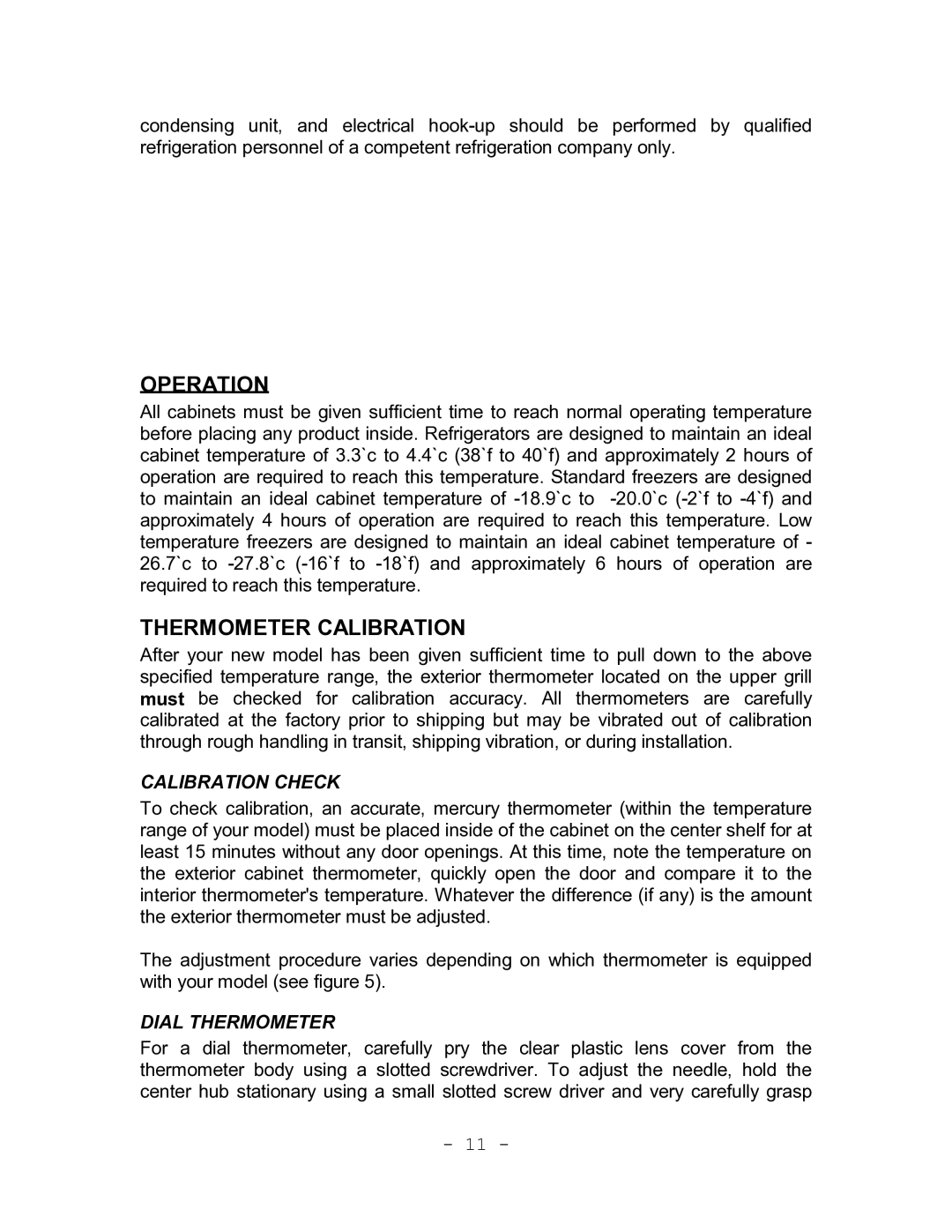 Continental Refrigerator Refrigerators and Freezers Operation, Thermometer Calibration, Calibration Check 