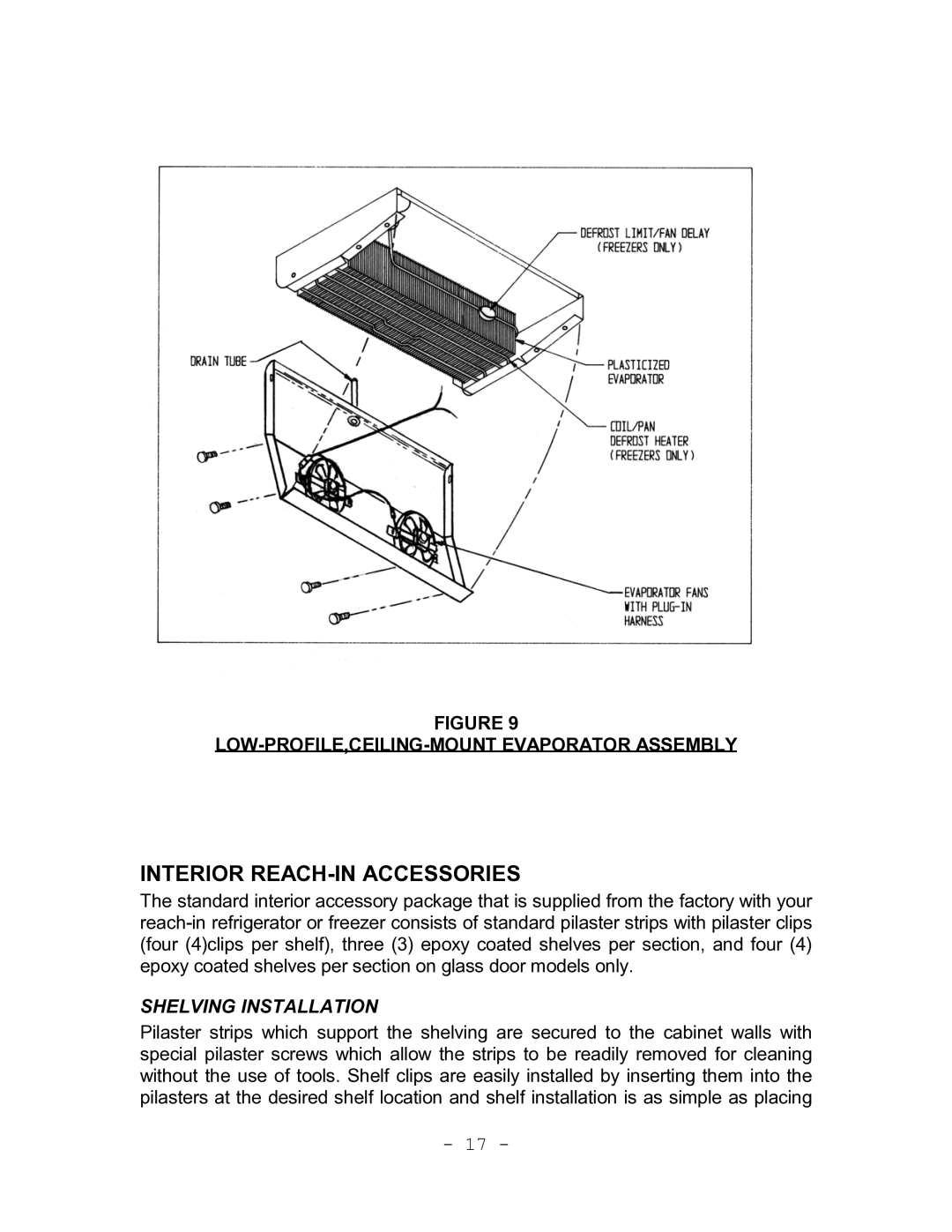 Continental Refrigerator Refrigerators and Freezers instruction manual Interior REACH-IN Accessories, Shelving Installation 