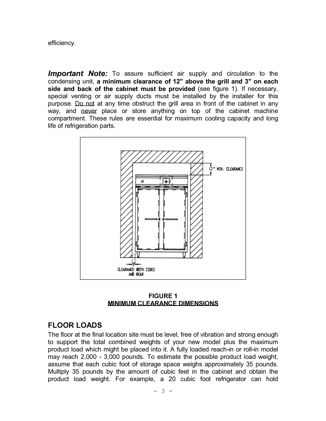 Continental Refrigerator Refrigerators and Freezers instruction manual Floor Loads 