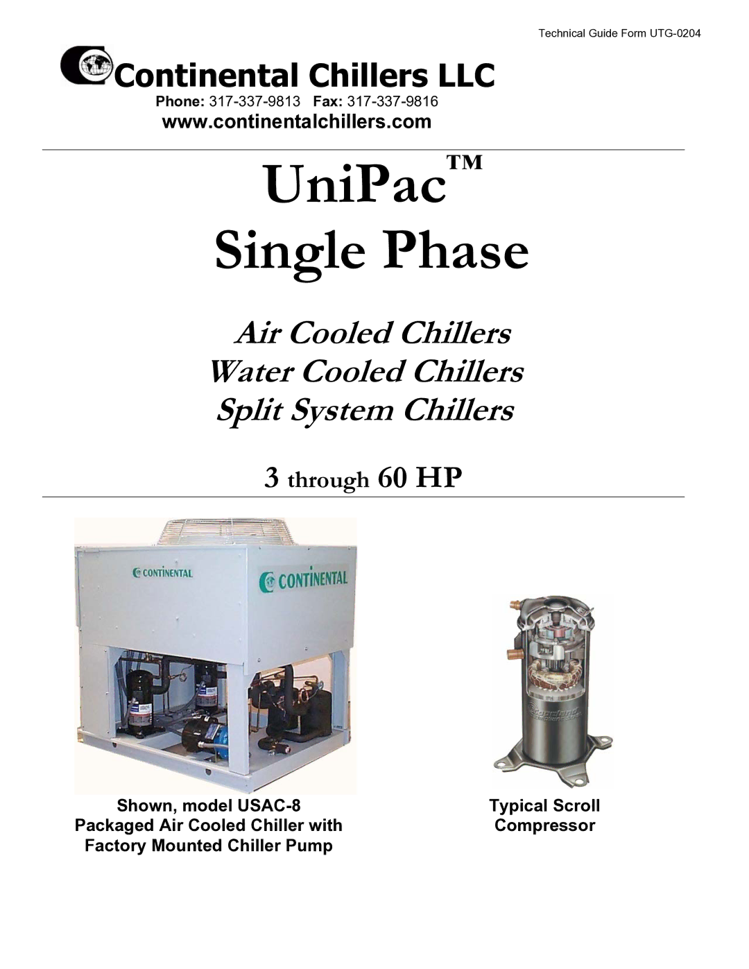 Continental CDX-20, USAC-8, USC-20, USWC-30, CAD-20, USA-20, USAC-40 manual UniPac Single Phase 