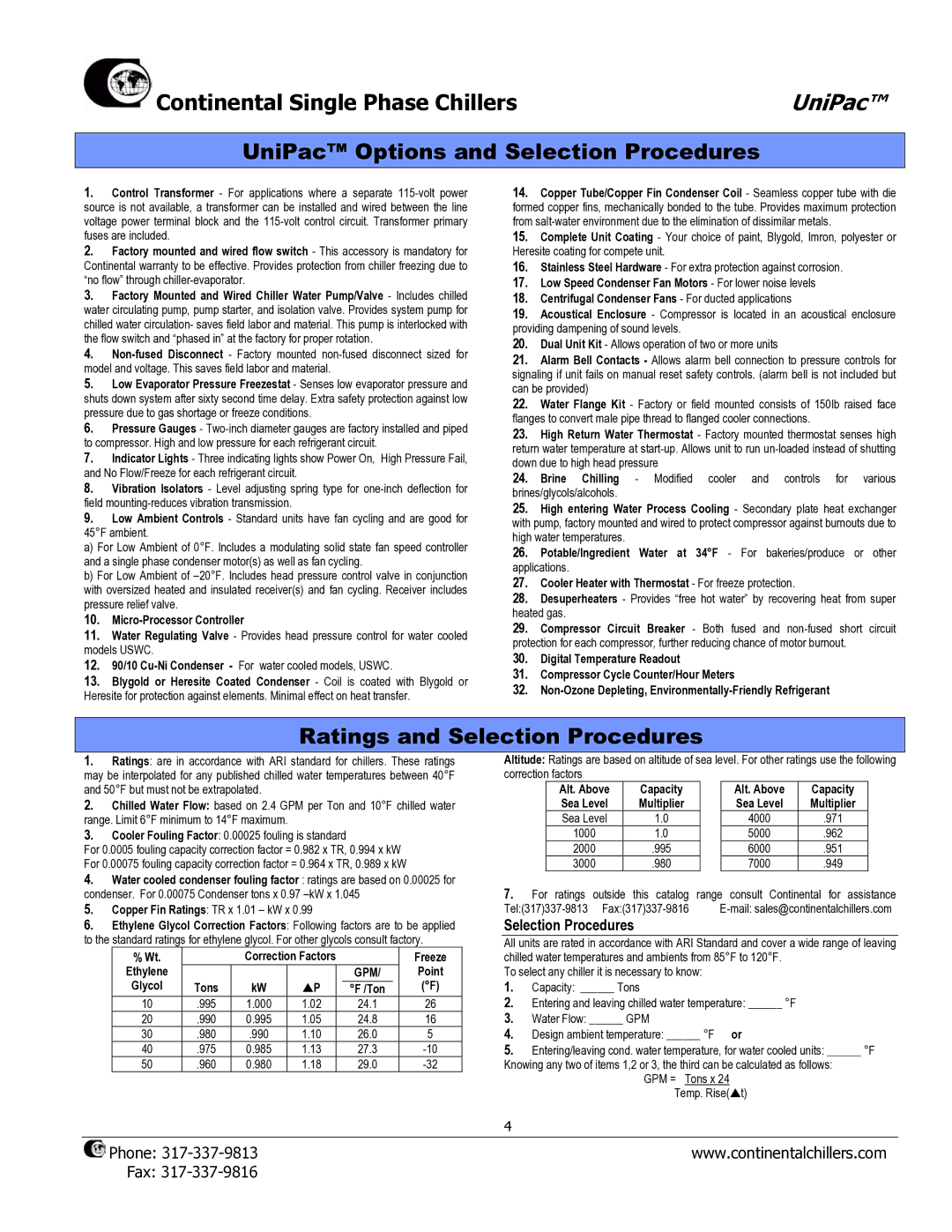 Continental CAD-20, USAC-8, CDX-20, USC-20, USWC-30, USA-20, USAC-40 manual UniPac Options and Selection Procedures 