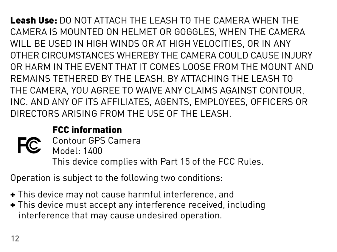 Contour 1400 manual FCC information Contour GPS Camera Model 