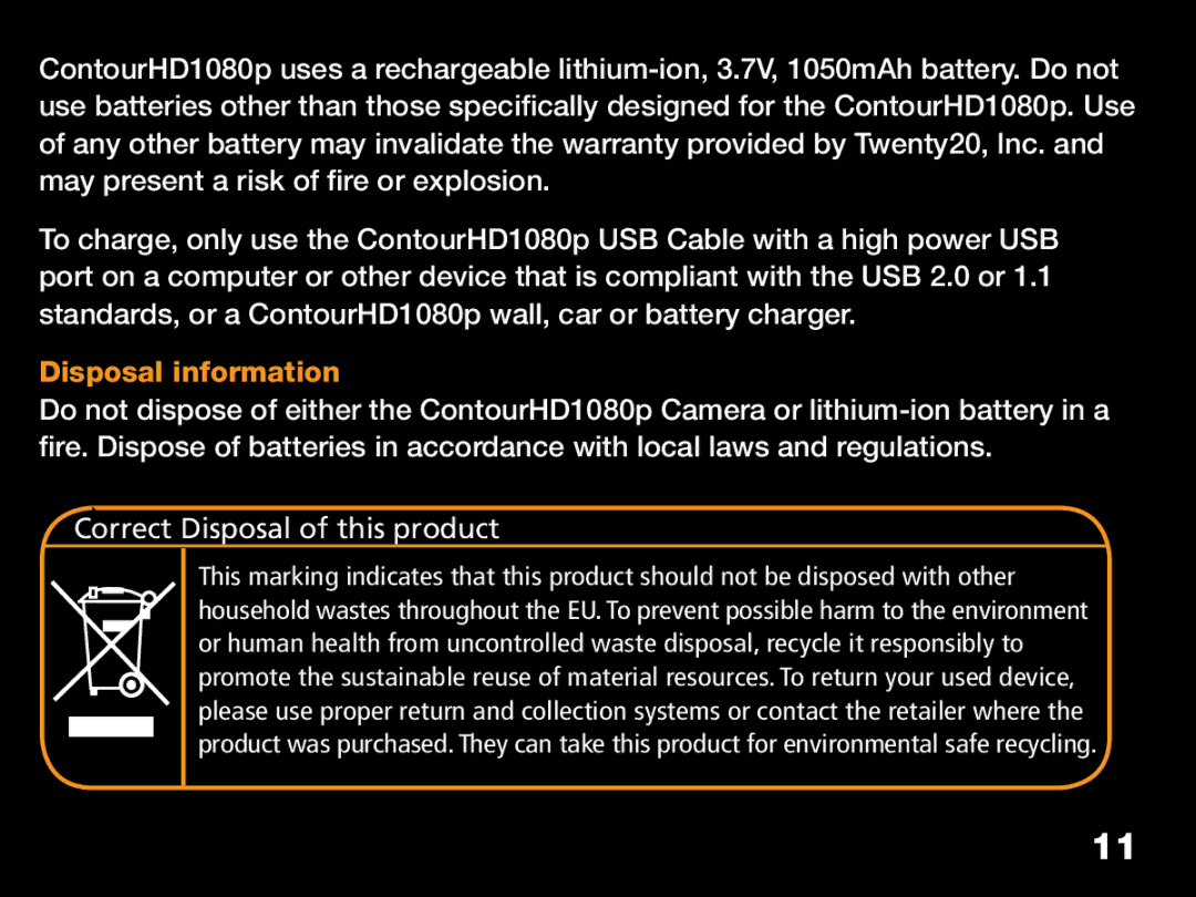 Contour ContourHD1080p, CHD1080p manual Disposal information 