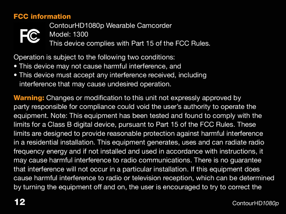 Contour CHD1080p, ContourHD1080p manual FCC information 