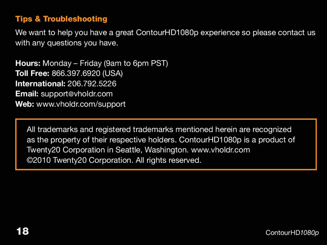 Contour CHD1080p, ContourHD1080p manual Tips & Troubleshooting, International 