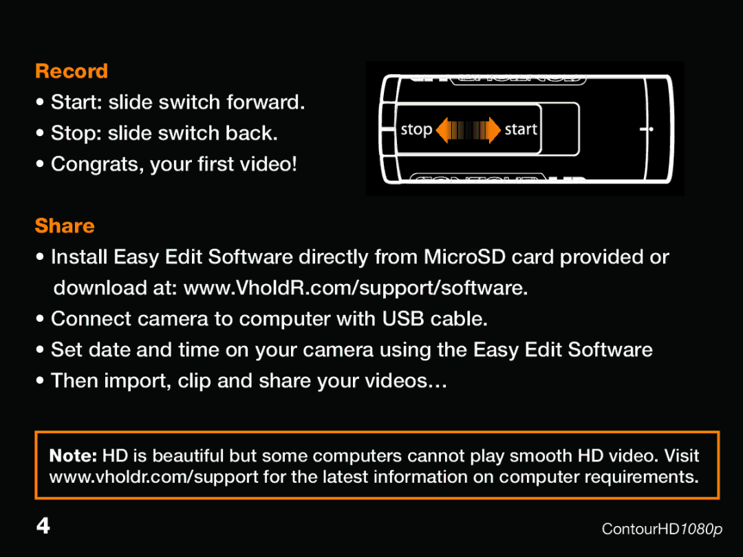 Contour CHD1080p, ContourHD1080p manual Record, Share 