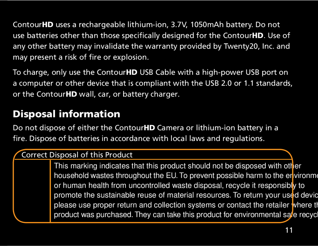 Contour ContourHD manual Disposal information 