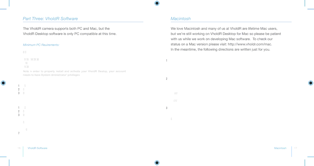 Contour 1102, J61250712V1100 manual Part Three VholdR Software, Macintosh, Minimum PC Requirements 