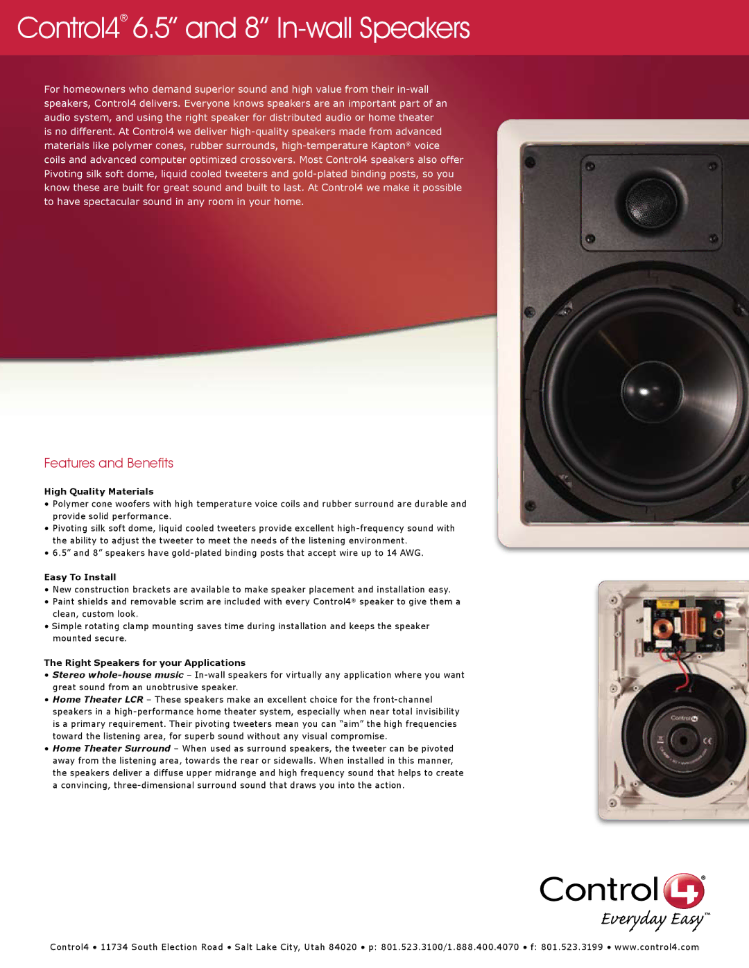 Control4 C4-IW6.5P, C4-IW8P manual High Quality Materials, Easy To Install, Right Speakers for your Applications 