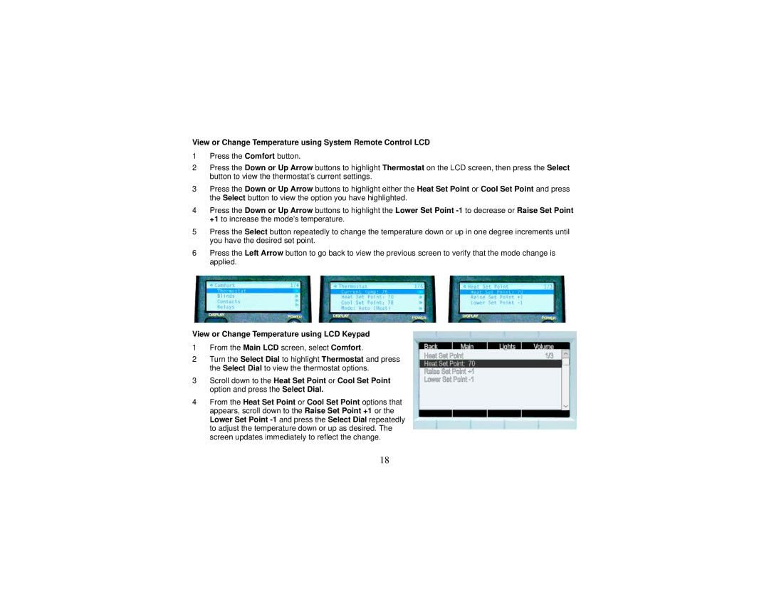Control4 Wireless Thermostat manual View or Change Temperature using System Remote Control LCD 