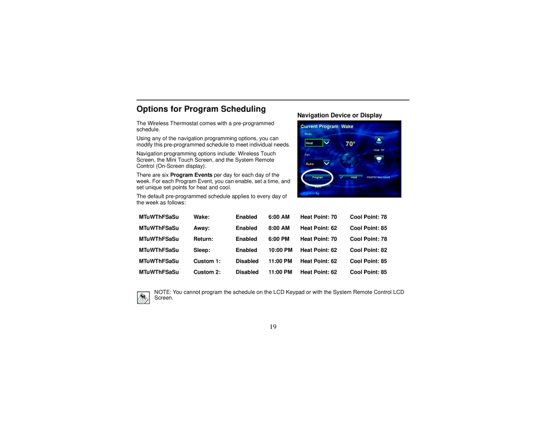 Control4 Wireless Thermostat manual Options for Program Scheduling 