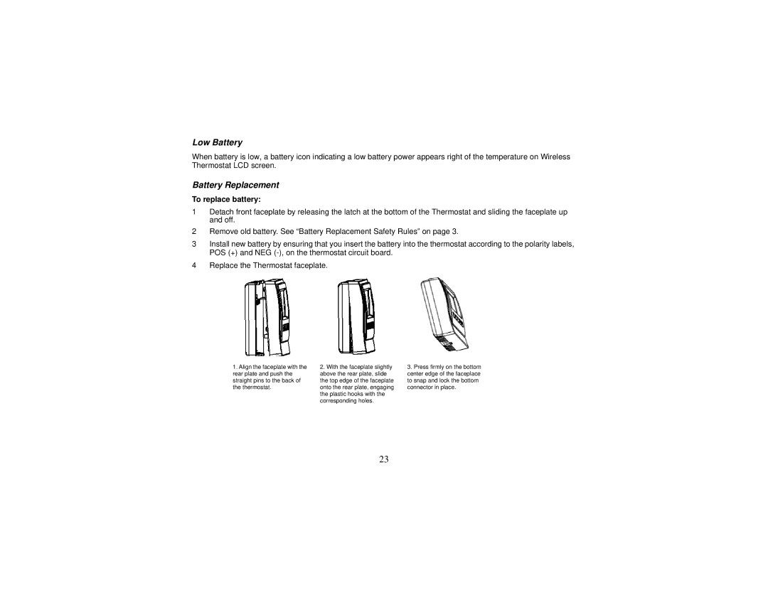 Control4 Wireless Thermostat manual Low Battery, Battery Replacement, To replace battery 