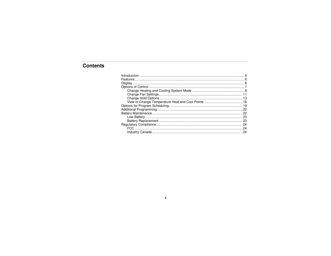 Control4 Wireless Thermostat manual Contents 