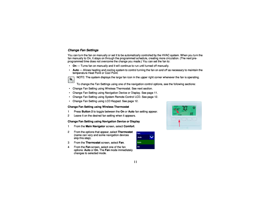 Control4 manual Change Fan Settings, Change Fan Setting using Wireless Thermostat 