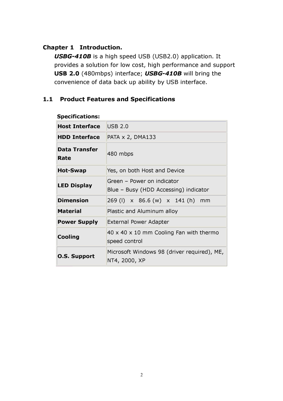 Cool Gear USBG-410B user manual Product Features and Specifications 