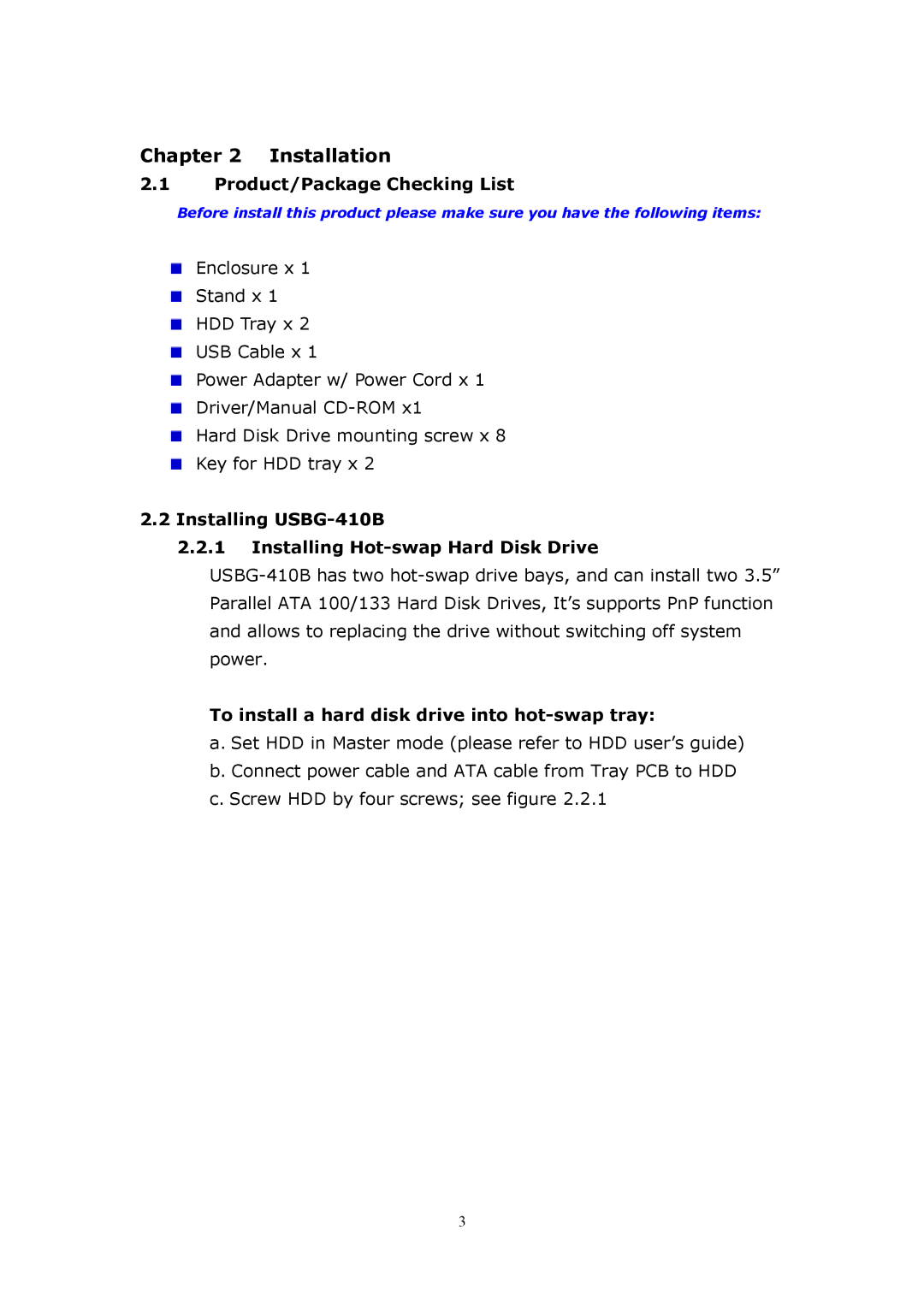 Cool Gear USBG-410B user manual Product/Package Checking List 