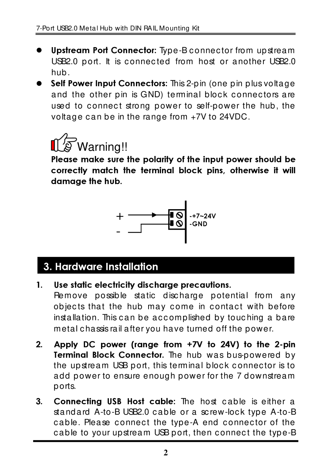 Cool Gear USBG-7DU2S manual Hardware Installation, Use static electricity discharge precautions 