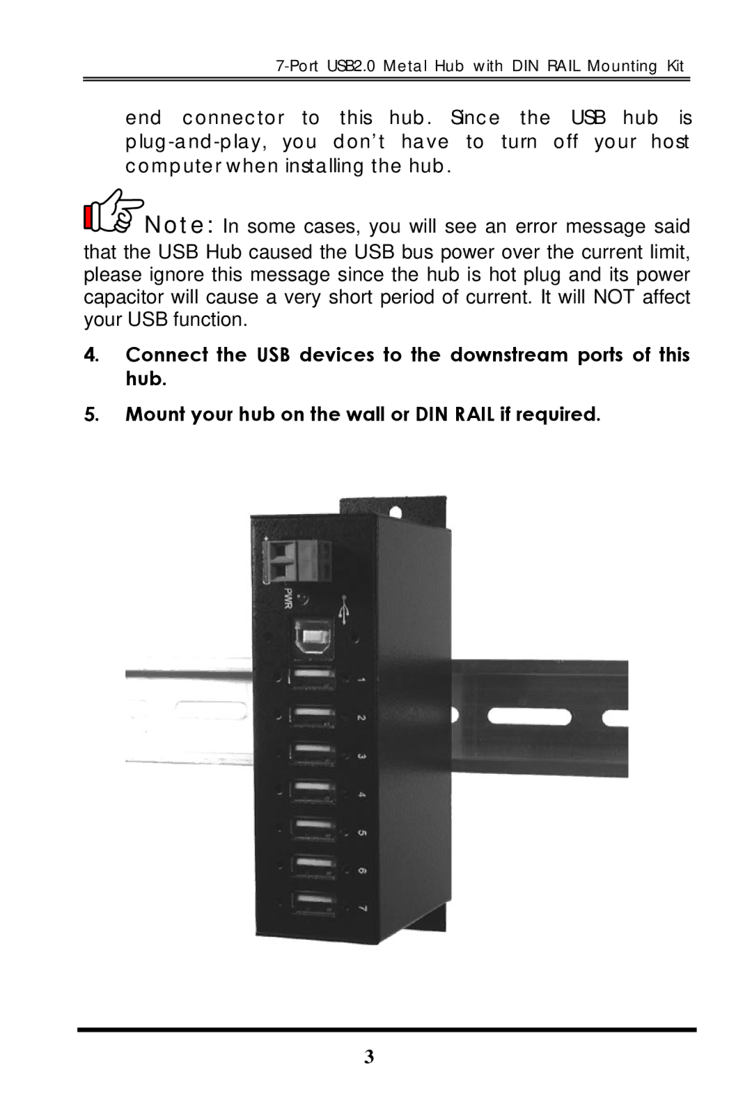 Cool Gear USBG-7DU2S manual Port USB2.0 Metal Hub with DIN Rail Mounting Kit 