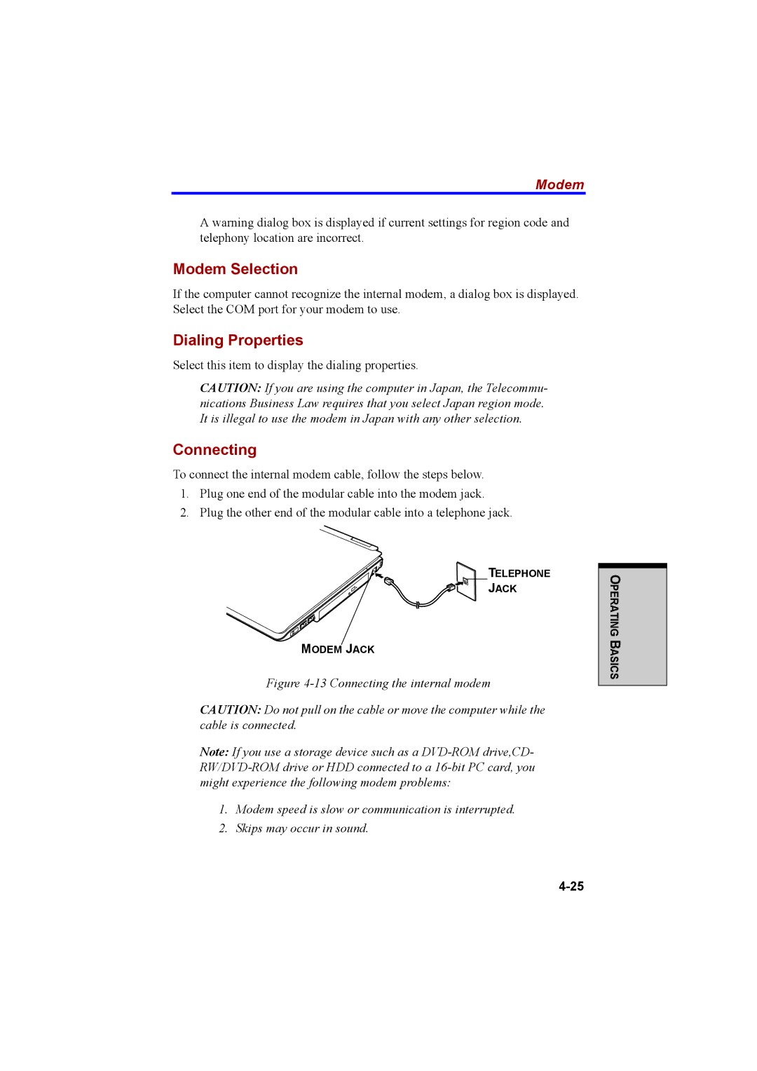 Cool-Lux A100 manual Modem Selection, Dialing Properties, Connecting 