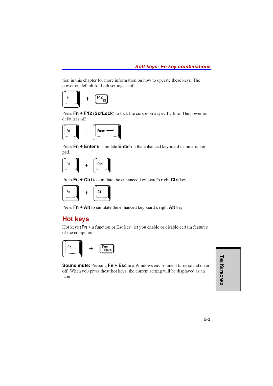 Cool-Lux A100 manual Hot keys, Soft keys Fn key combinations 