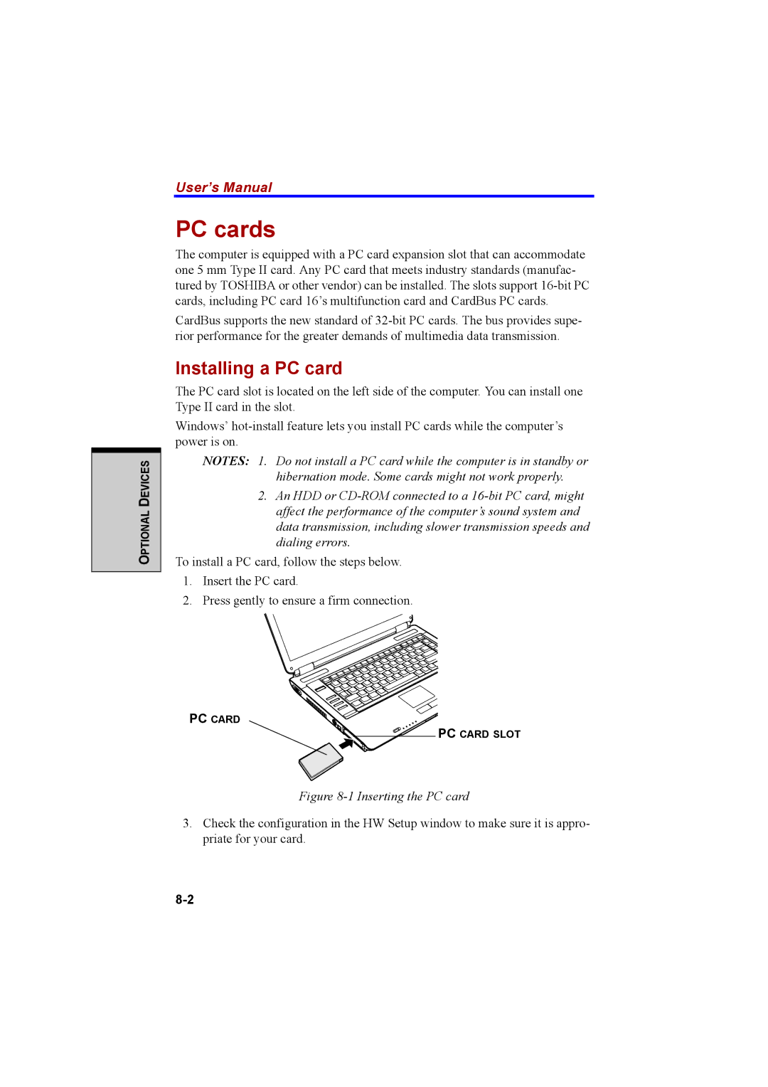 Cool-Lux A100 manual PC cards, Installing a PC card 