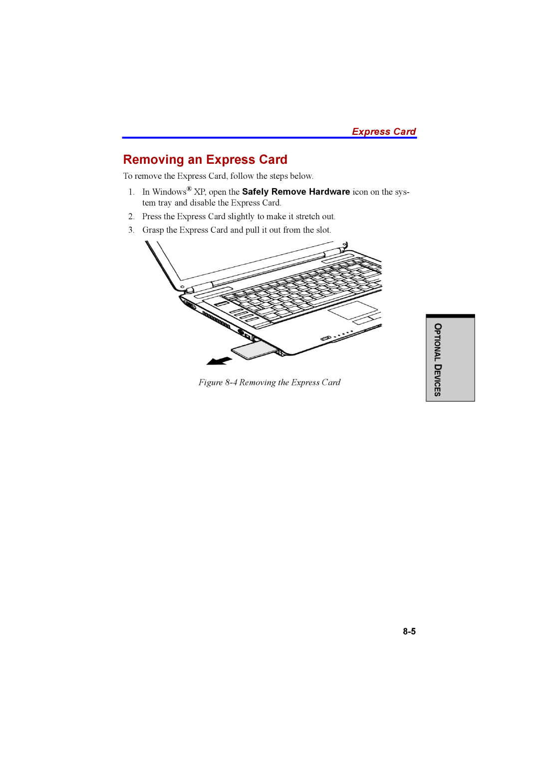 Cool-Lux A100 manual Removing an Express Card 