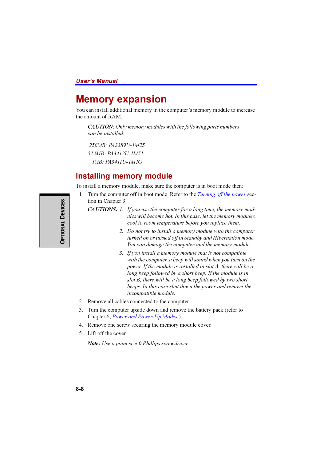 Cool-Lux A100 manual Memory expansion, Installing memory module 