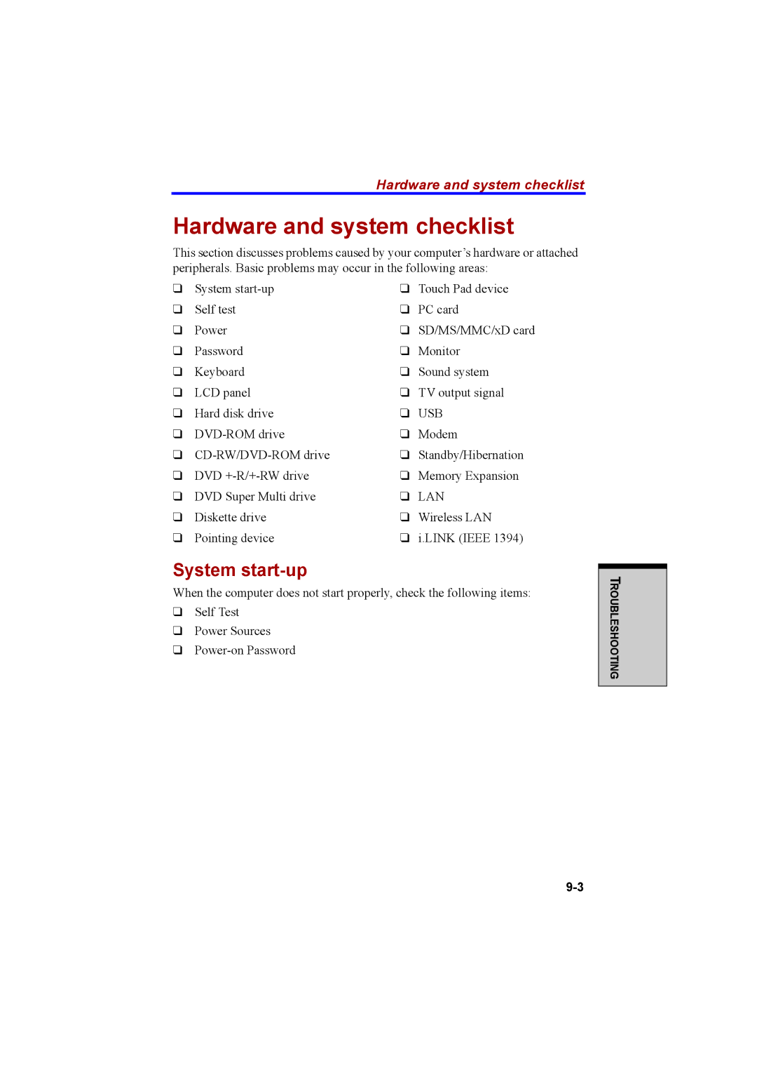 Cool-Lux A100 manual Hardware and system checklist, System start-up 