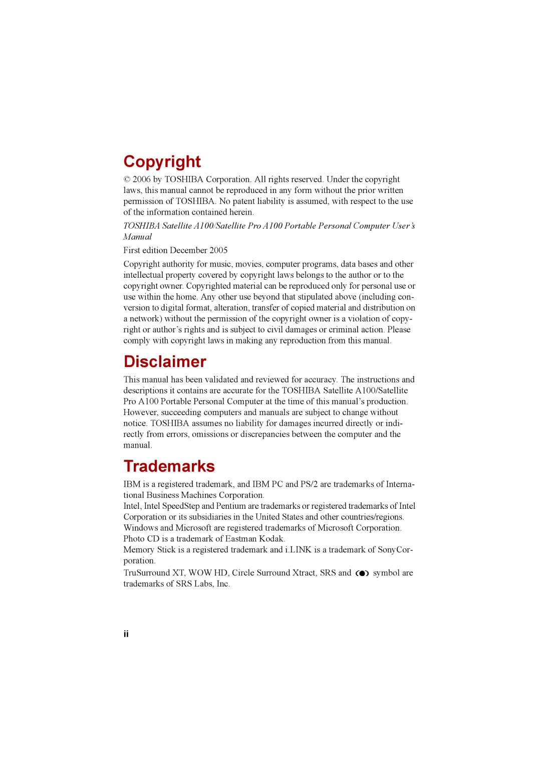 Cool-Lux A100 manual Copyright, Disclaimer, Trademarks 