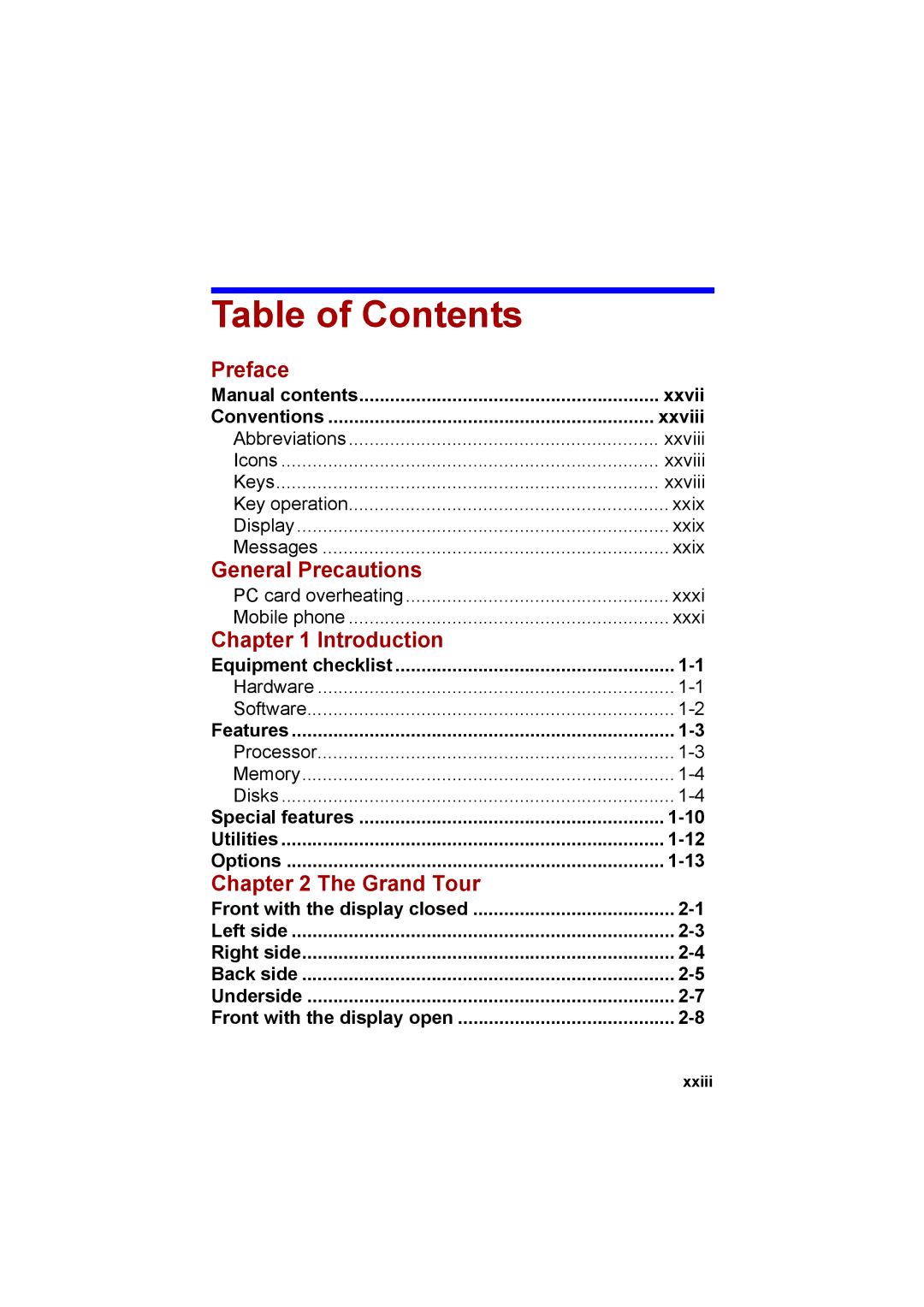 Cool-Lux A100 manual Table of Contents 